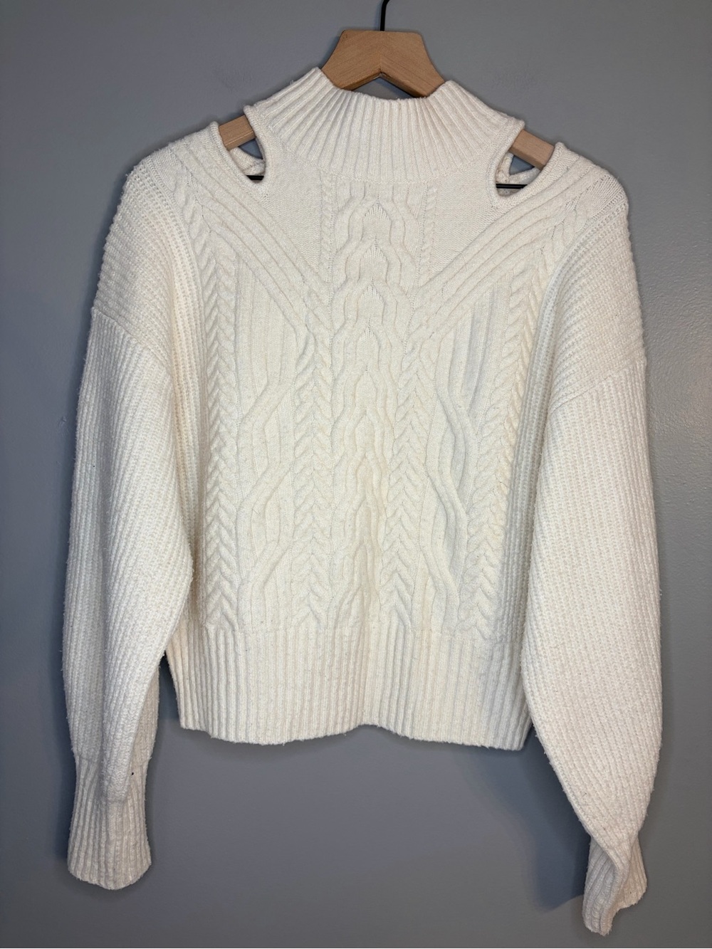 Express Women’s Cream Cable Knit Sweater with Cutouts, Size Medium. - Picture 2 of 8